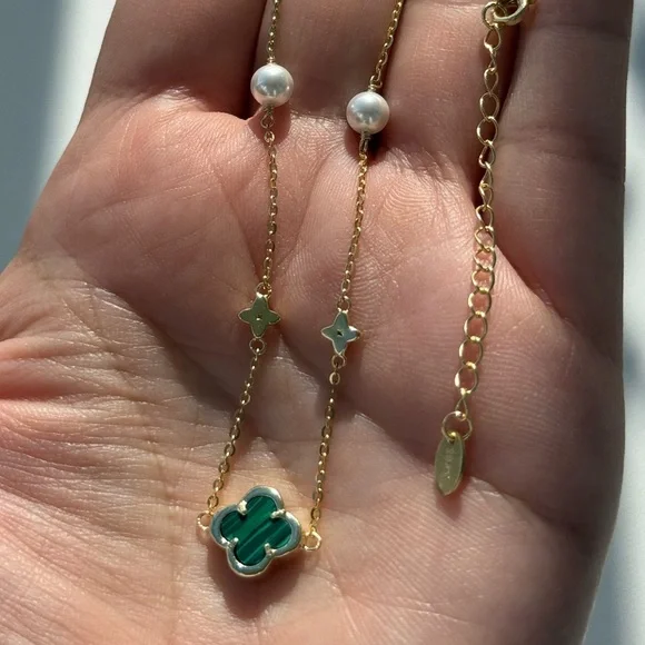 Pearl Clover Necklace Sterling Silver 925 Gold plated - Picture 3 of 12